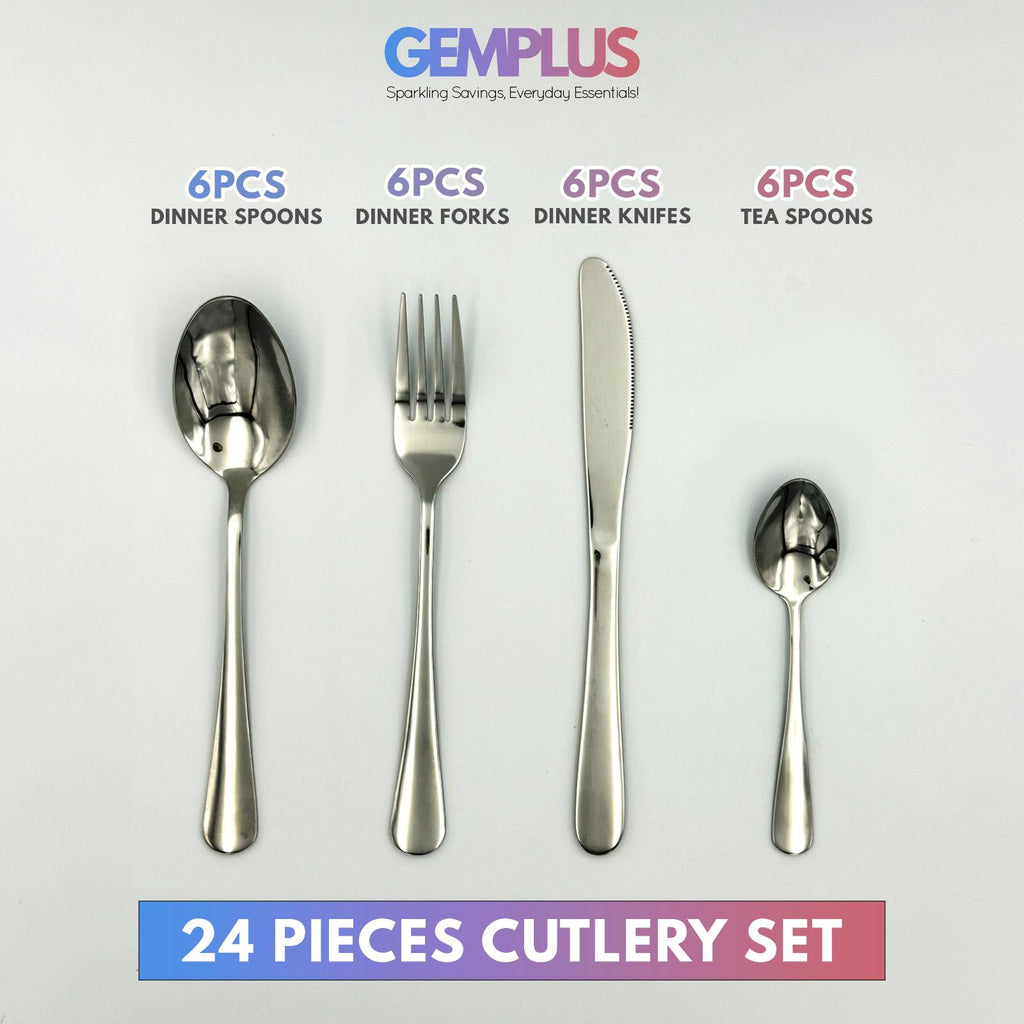 GEM+ | 24-Piece Stainless Steel Cutlery Set – Premium Quality Rust-Resistant