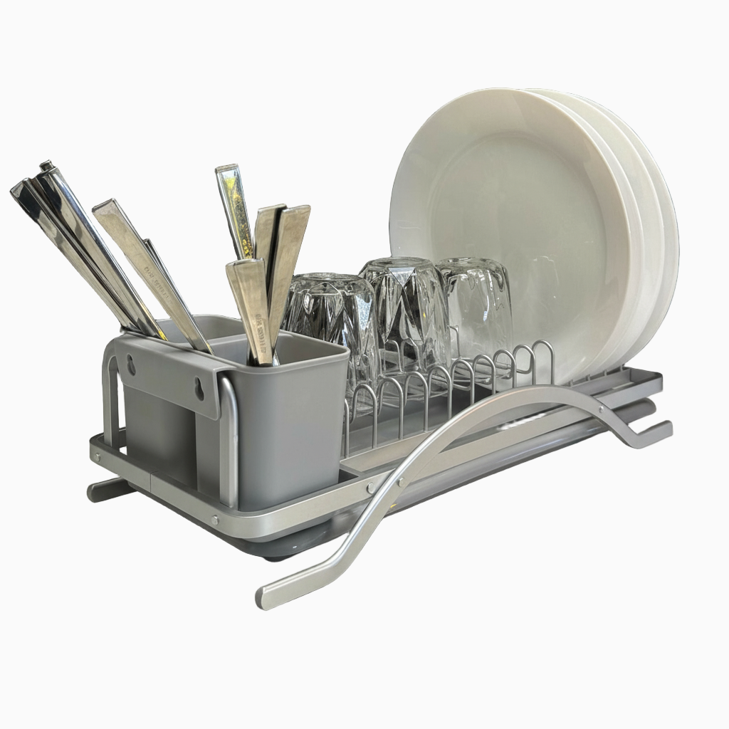 GEM+ | Premium Aluminum Dish Drying Rack Utensil Holder Hang Holes & Rust Proof