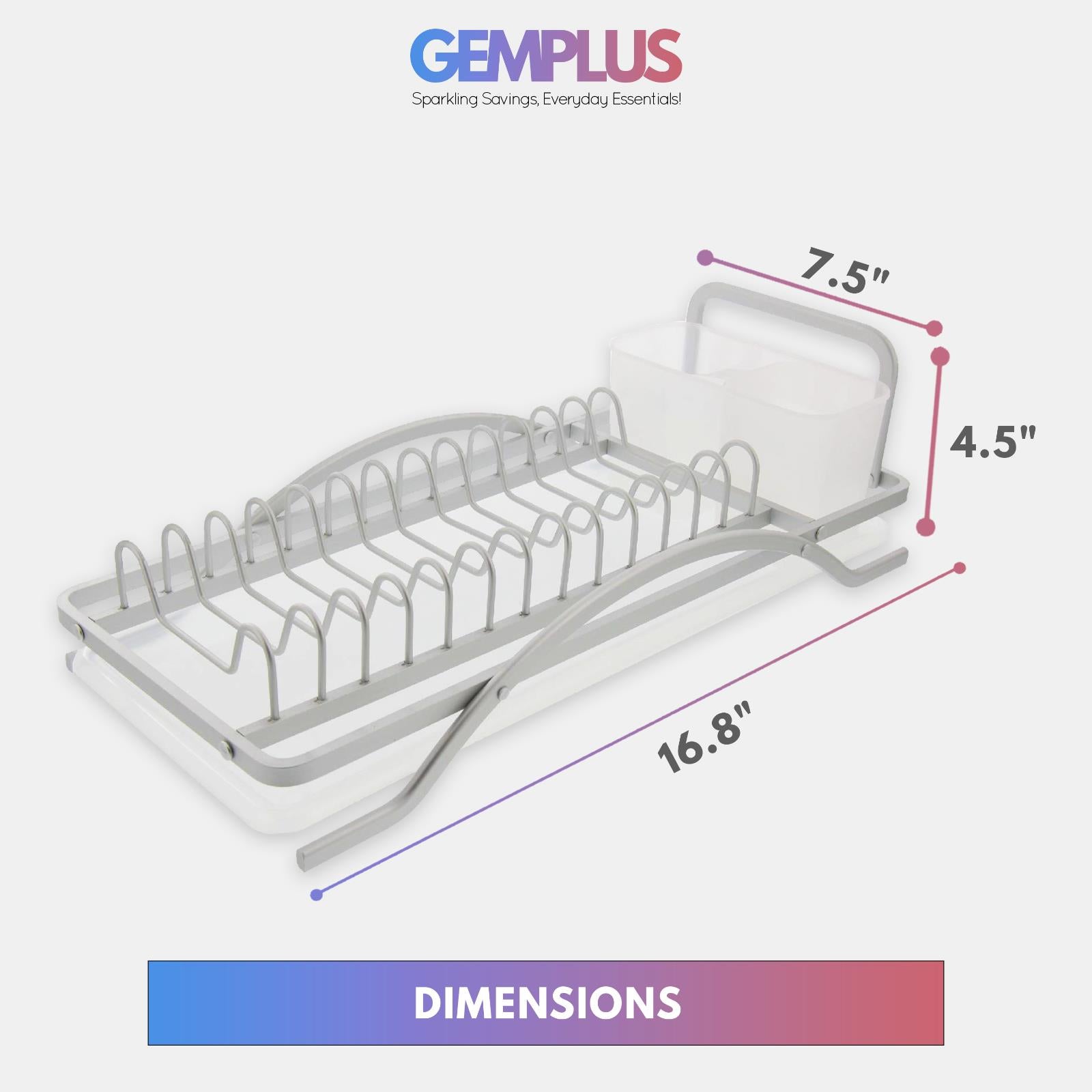 GEM+ | Premium Aluminum Dish Drying Rack Utensil Holder Hang Holes & Rust Proof