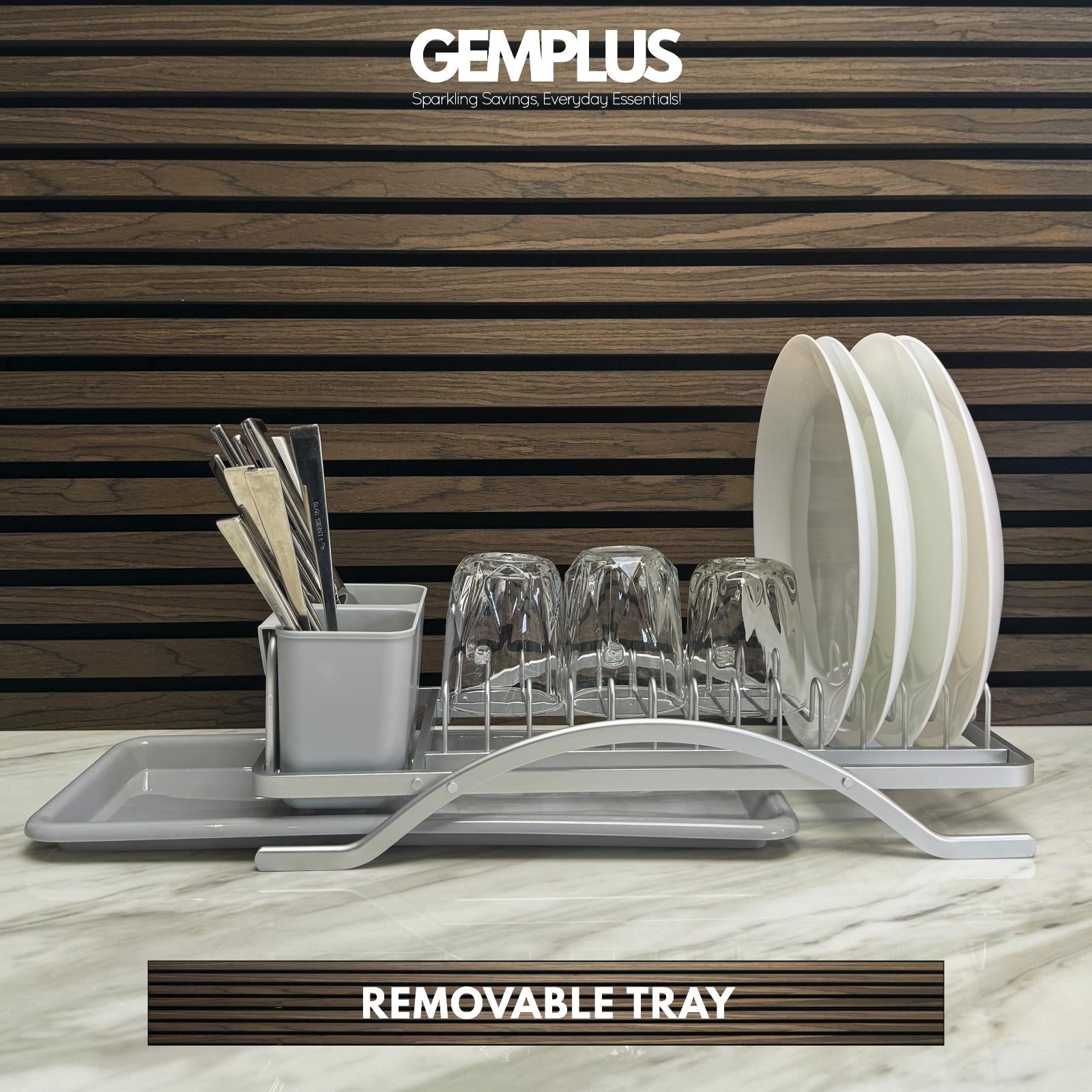 GEM+ | Premium Aluminum Dish Drying Rack Utensil Holder Hang Holes & Rust Proof