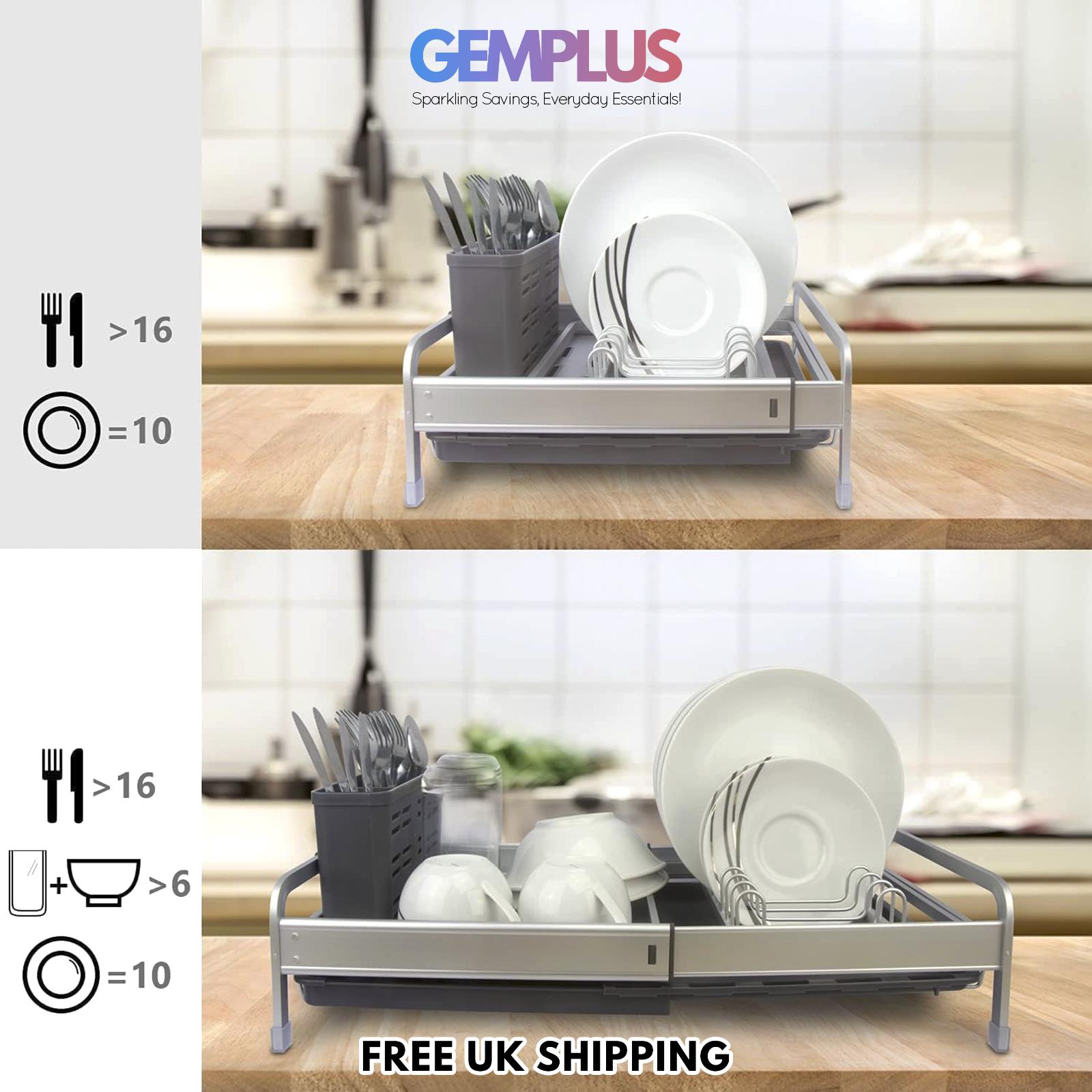 GEM+ | Expanding Dish Drying Rack Adjustable Draining & Aluminum Frame  30-52cm