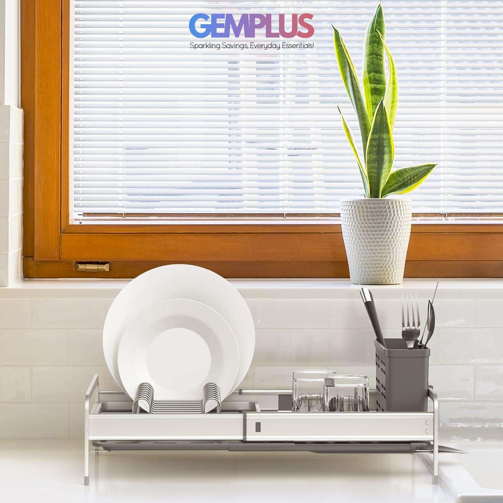 GEM+ | Expanding Dish Drying Rack Adjustable Draining & Aluminum Frame  30-52cm