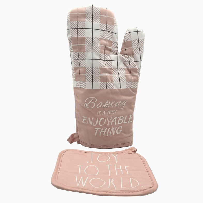 GEM+ | 2-Piece Premium Oven Mitt & Pot Holder Set - Pink & Green Heat Resistant