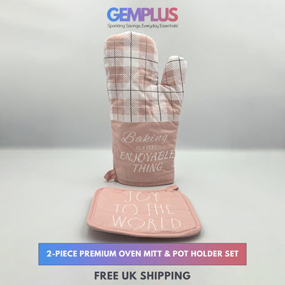 GEM+ | 2-Piece Premium Oven Mitt & Pot Holder Set - Pink & Green Heat Resistant