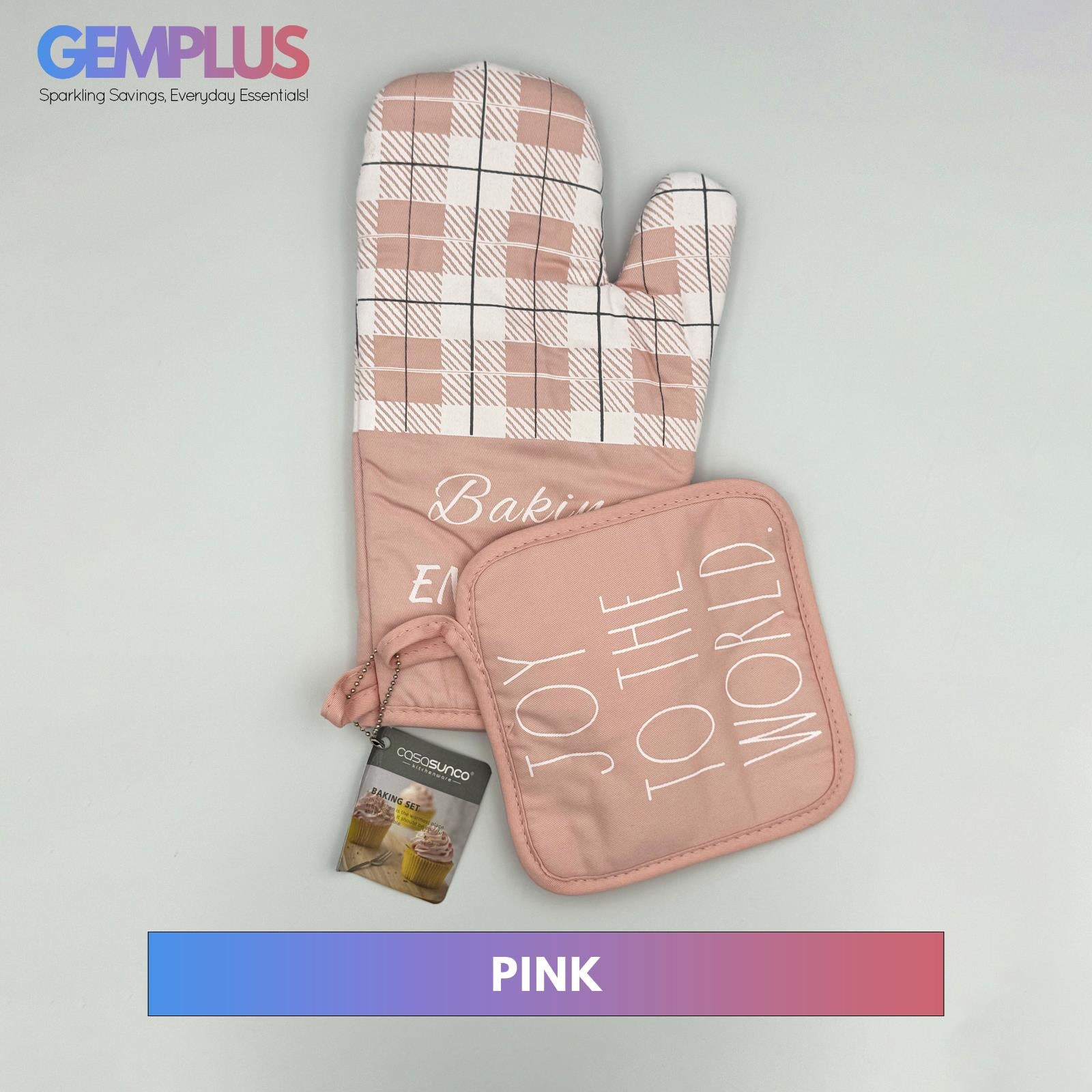 GEM+ | 2-Piece Premium Oven Mitt & Pot Holder Set - Pink & Green Heat Resistant