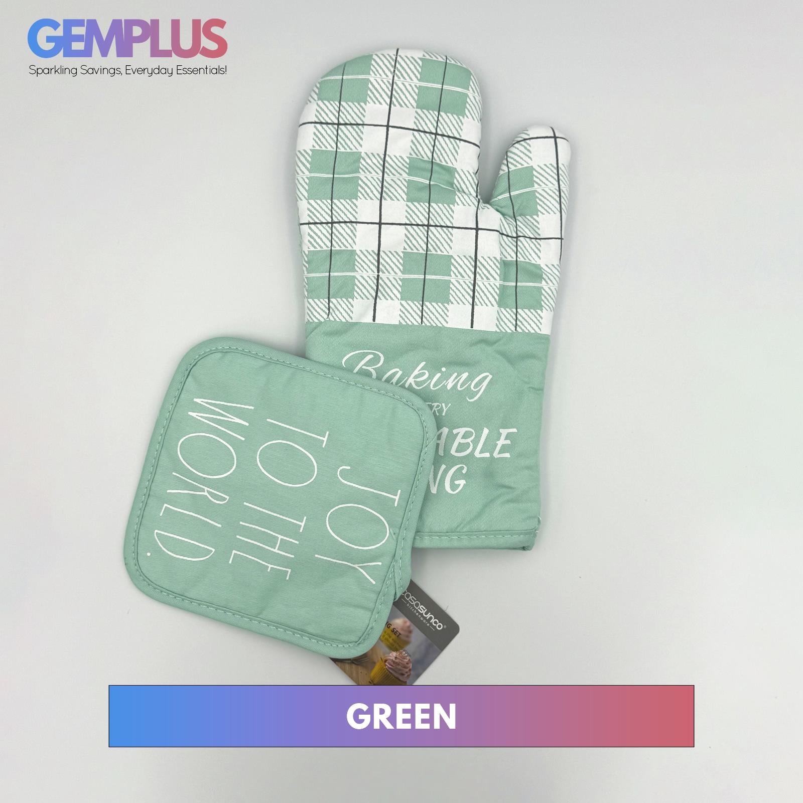 GEM+ | 2-Piece Premium Oven Mitt & Pot Holder Set - Pink & Green Heat Resistant