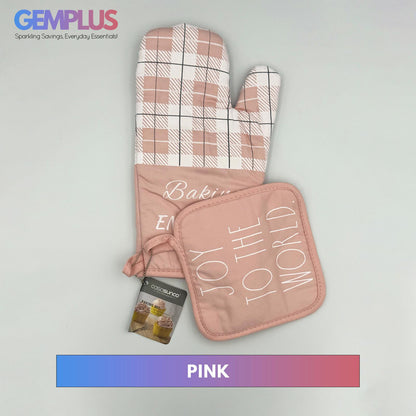 GEM+ | 2-Piece Premium Oven Mitt & Pot Holder Set - Pink & Green Heat Resistant