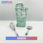 GEM+ | 3-Piece Baking Set - Oven Mitt, Whisk, Spatula - Pink/White & Green/Grey