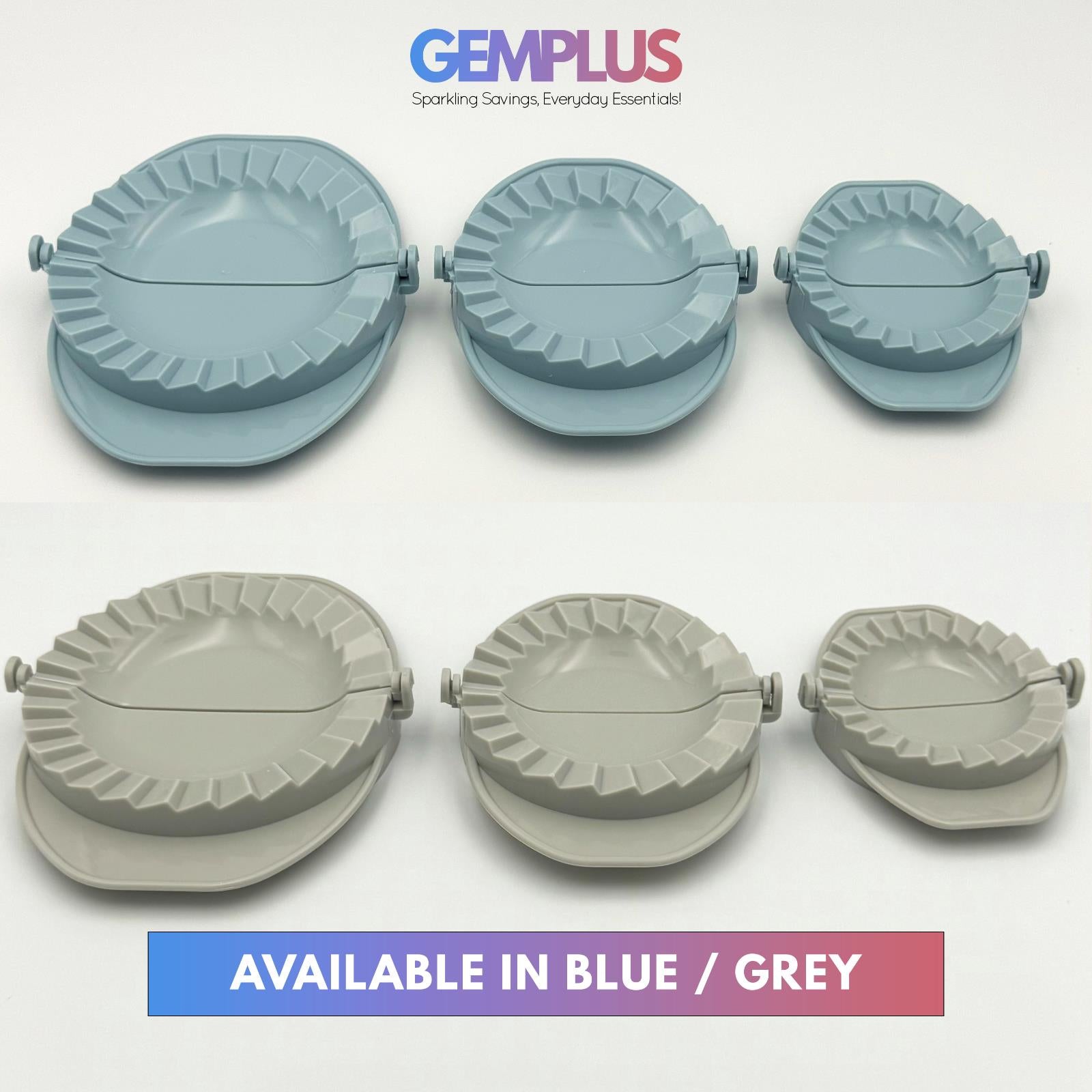 GEM+ | 3 Pcs Premium Dumpling Maker Set - Easy Dough Press Grey & Blue  3 Sizes