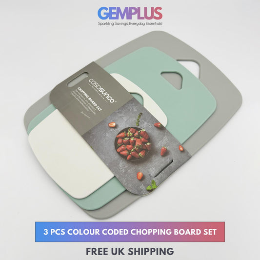 GEM+ | Premium 3 Pcs Color-Coded Chopping Board Set - Durable PP Material