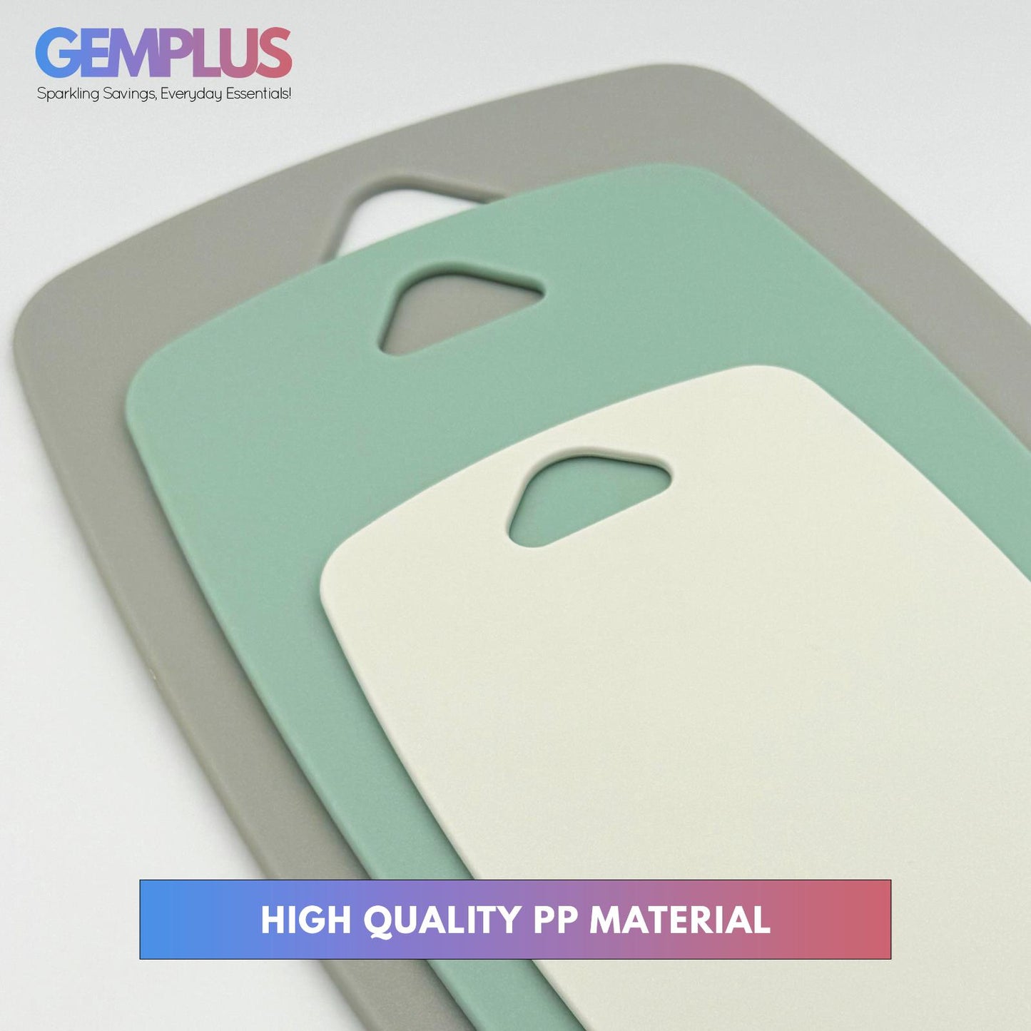 GEM+ | Premium 3 Pcs Color-Coded Chopping Board Set - Durable PP Material