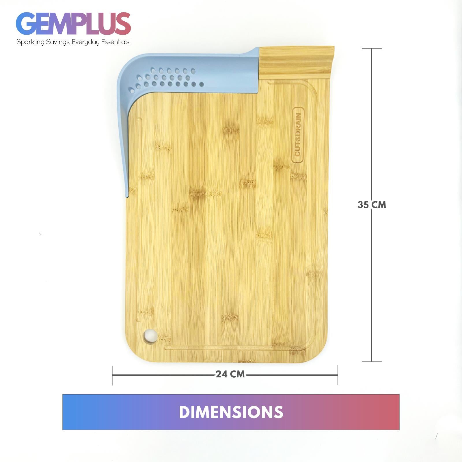 GEM+ | Premium Natural Bamboo Chopping Board with Cut and Drain