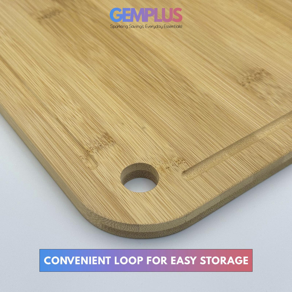 GEM+ | Premium Natural Bamboo Chopping Board with Cut and Drain