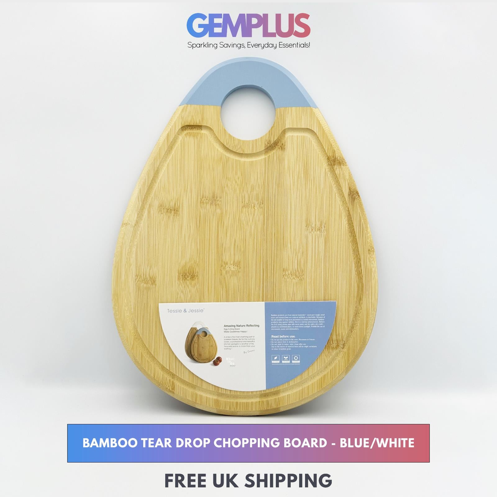 GEM+ | Premium Eco-Friendly Bamboo Tear Drop-Shaped Chopping Board Juice Groove