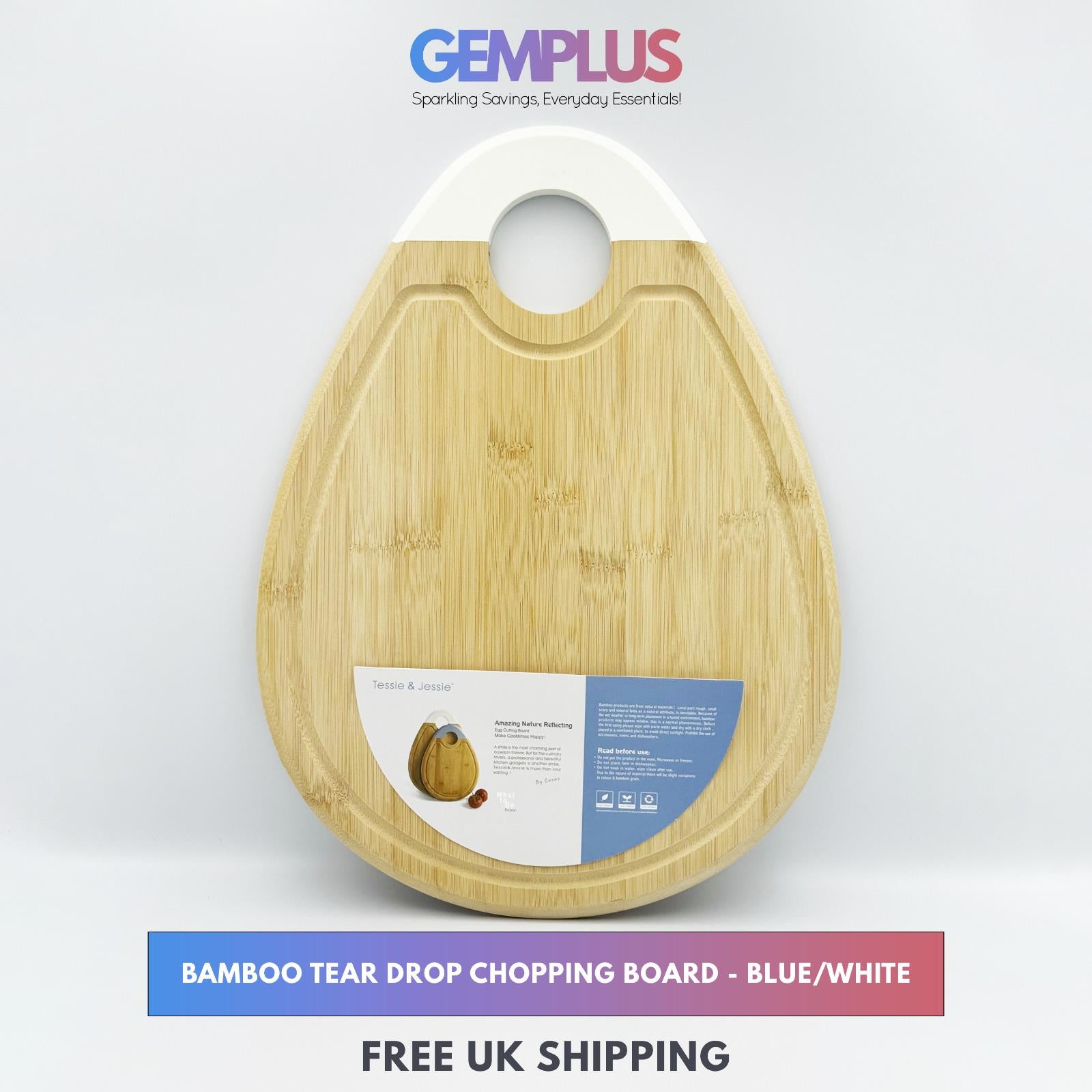 GEM+ | Premium Eco-Friendly Bamboo Tear Drop-Shaped Chopping Board Juice Groove