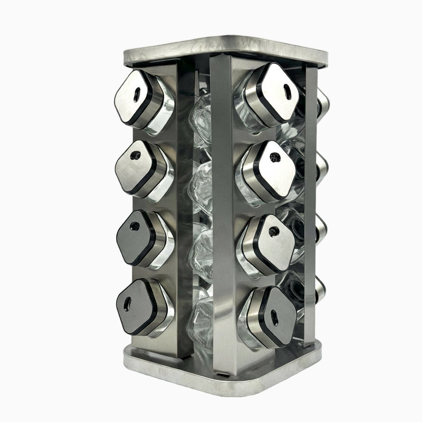 GEM+ | 16pcs Premium Stainless Steel Spice Jar With Rotating Carousel Stand Set