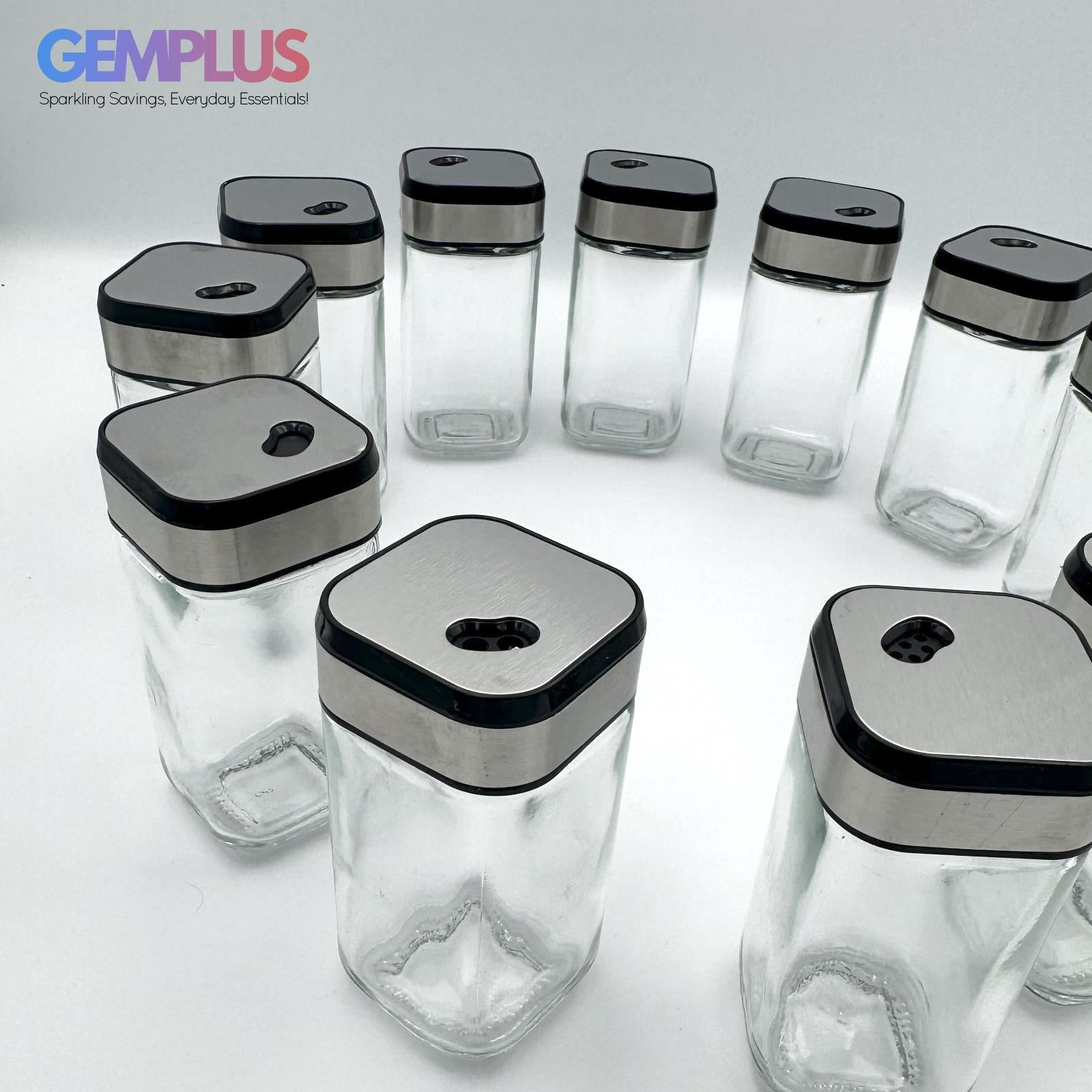 GEM+ | 16pcs Premium Stainless Steel Spice Jar With Rotating Carousel Stand Set