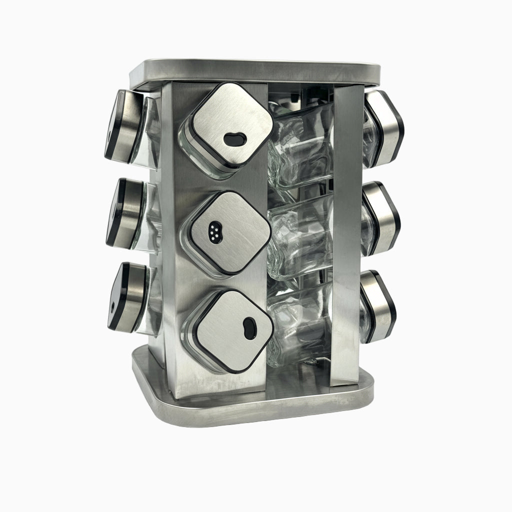 GEM+ | 12pcs Premium Stainless Steel Spice Jar With Rotating Carousel Stand Set