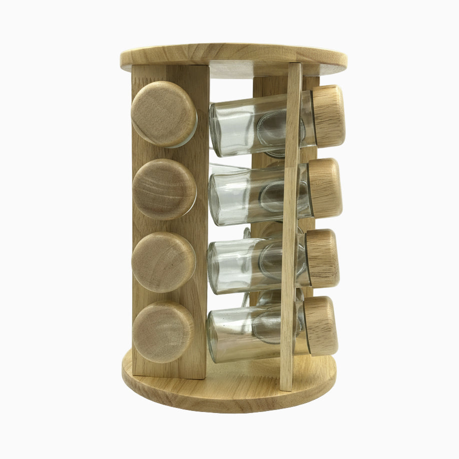 GEM+ | 16pcs Premium Wooden Spice Jar Set with Rotating Carousel Stand - Elegant