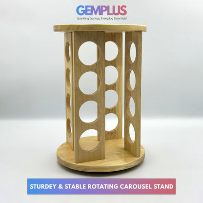 GEM+ | 16pcs Premium Wooden Spice Jar Set with Rotating Carousel Stand - Elegant