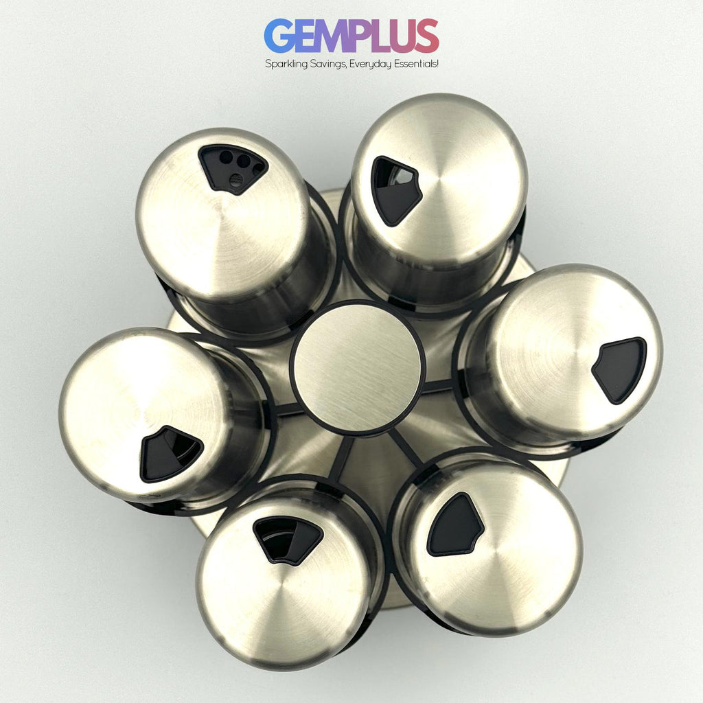 GEM+ | Premium Stainless Steel 6pcs Spice Jar Rotating Carousel Stand - Elegant