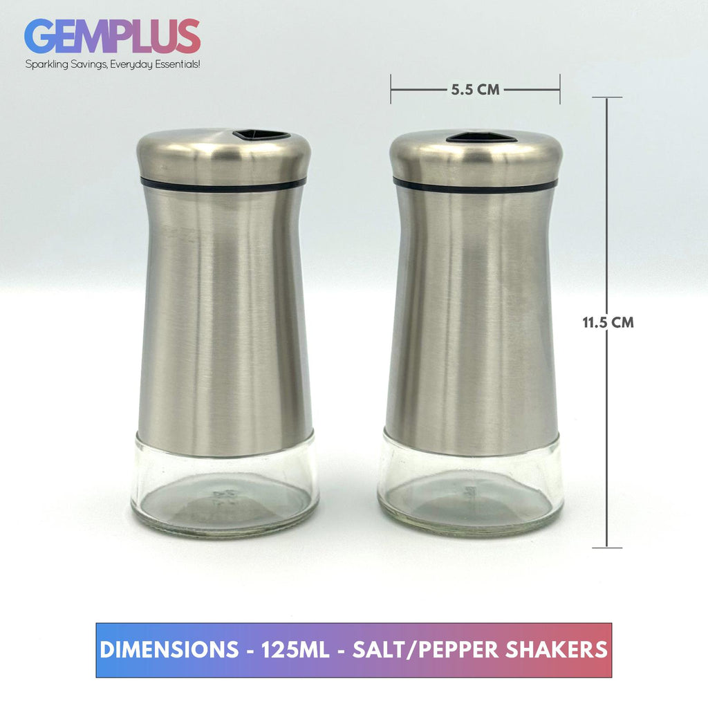GEM+ | Premium Stainless Steel Oil Vinegar Salt Pepper Dispenser  - 4pcs + Stand