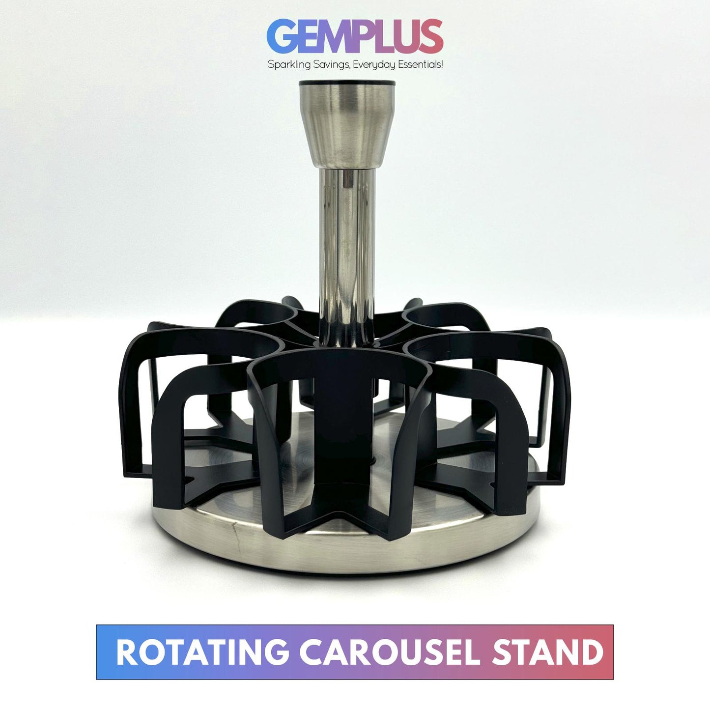 GEM+ | Premium Stainless Steel 6pcs Spice Jar Rotating Carousel Stand Elegant