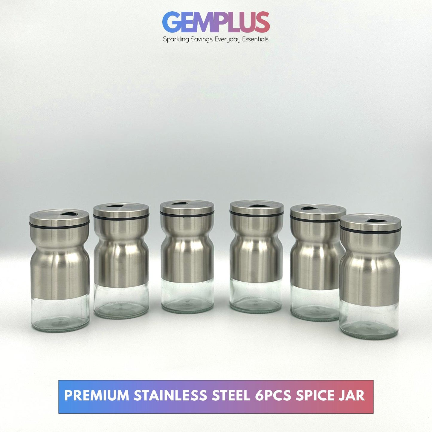 GEM+ | Premium Stainless Steel 6pcs Spice Jar Rotating Carousel Stand Elegant