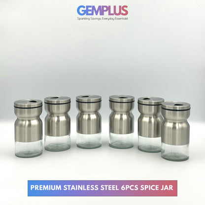 GEM+ | Premium Stainless Steel 6pcs Spice Jar Rotating Carousel Stand Elegant