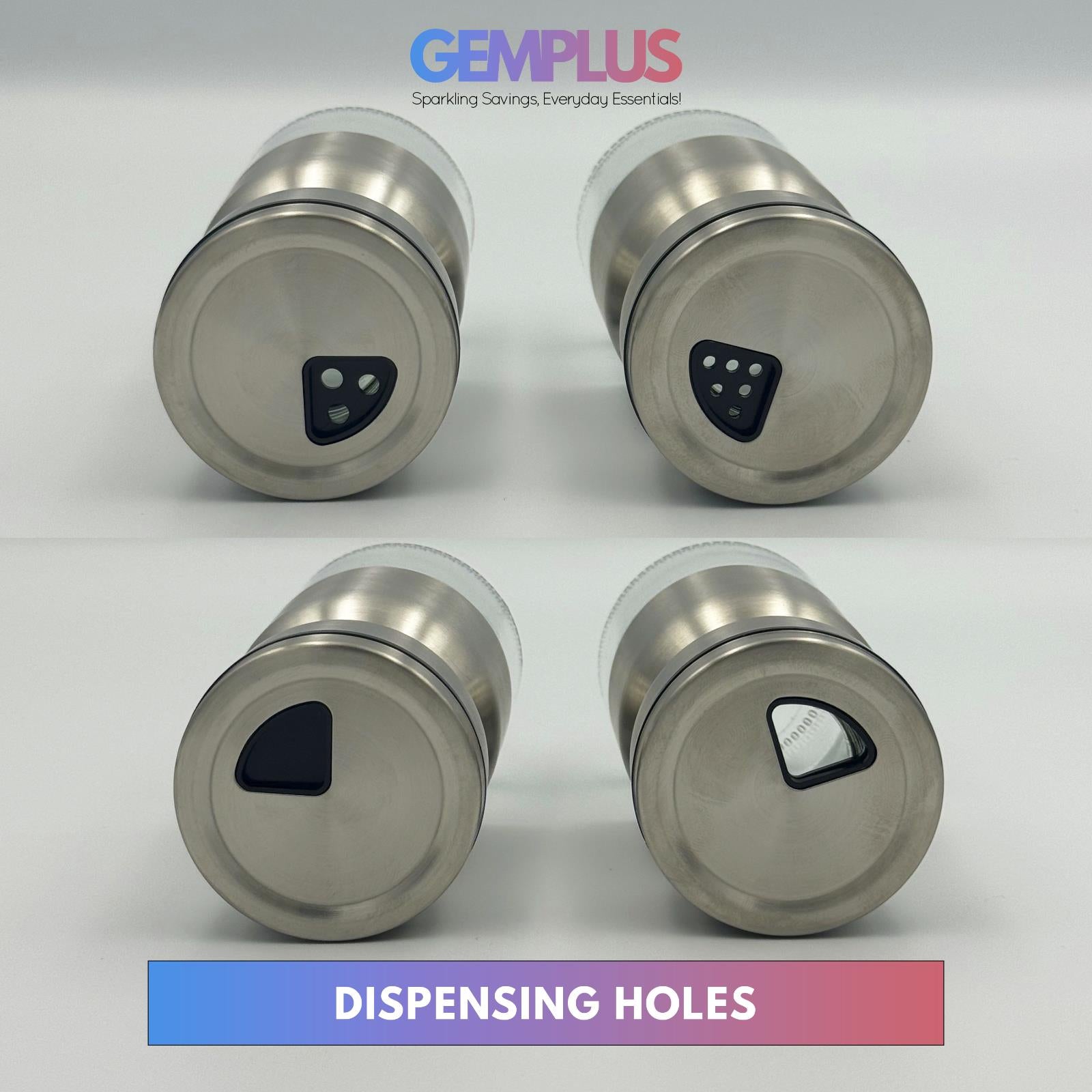 GEM+ | Premium Stainless Steel Oil Vinegar Salt Pepper Dispenser 4pcs + Stand