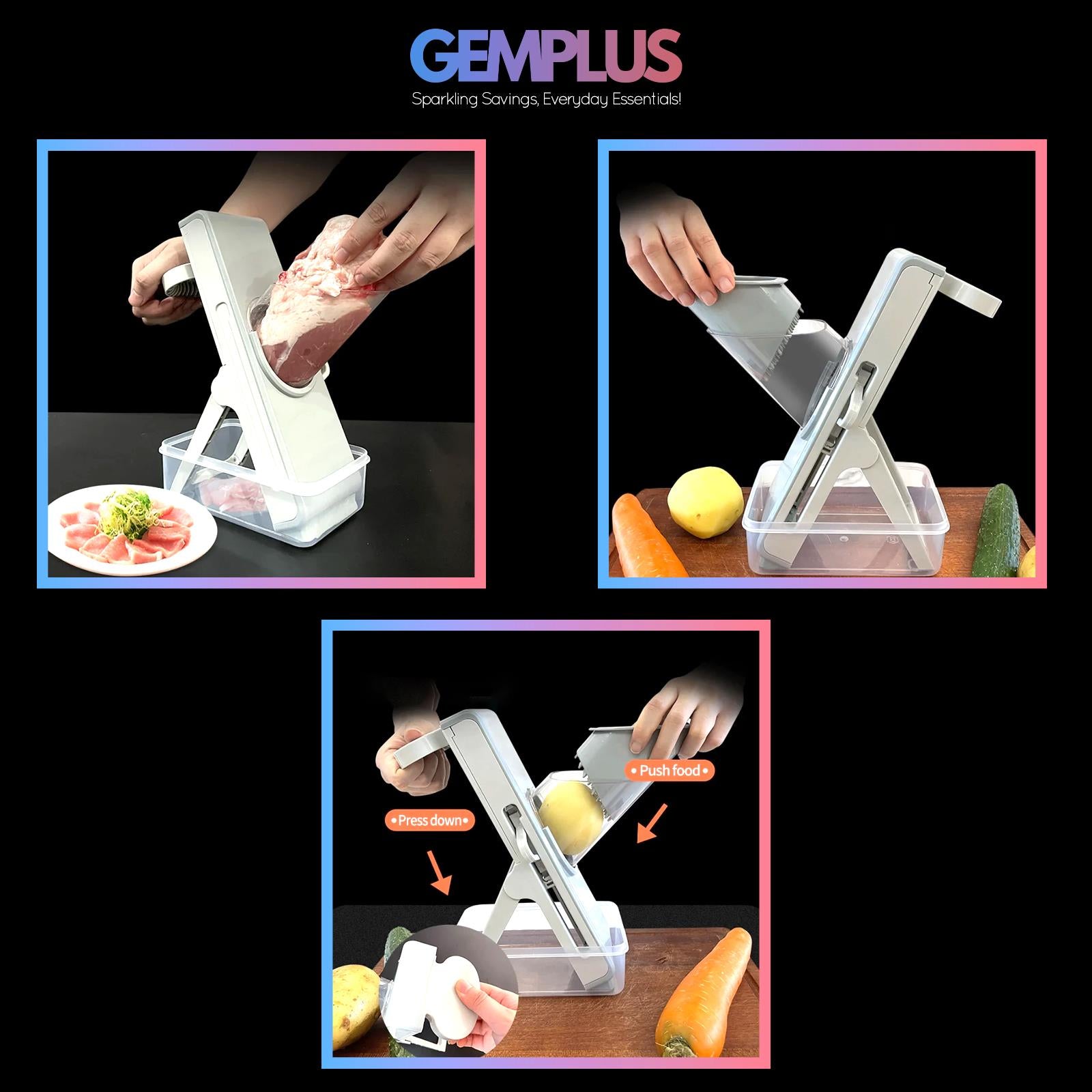 GEM+ | Premium Mandoline Meat and Vegetable Slicer Set Adjustable Blades Safe