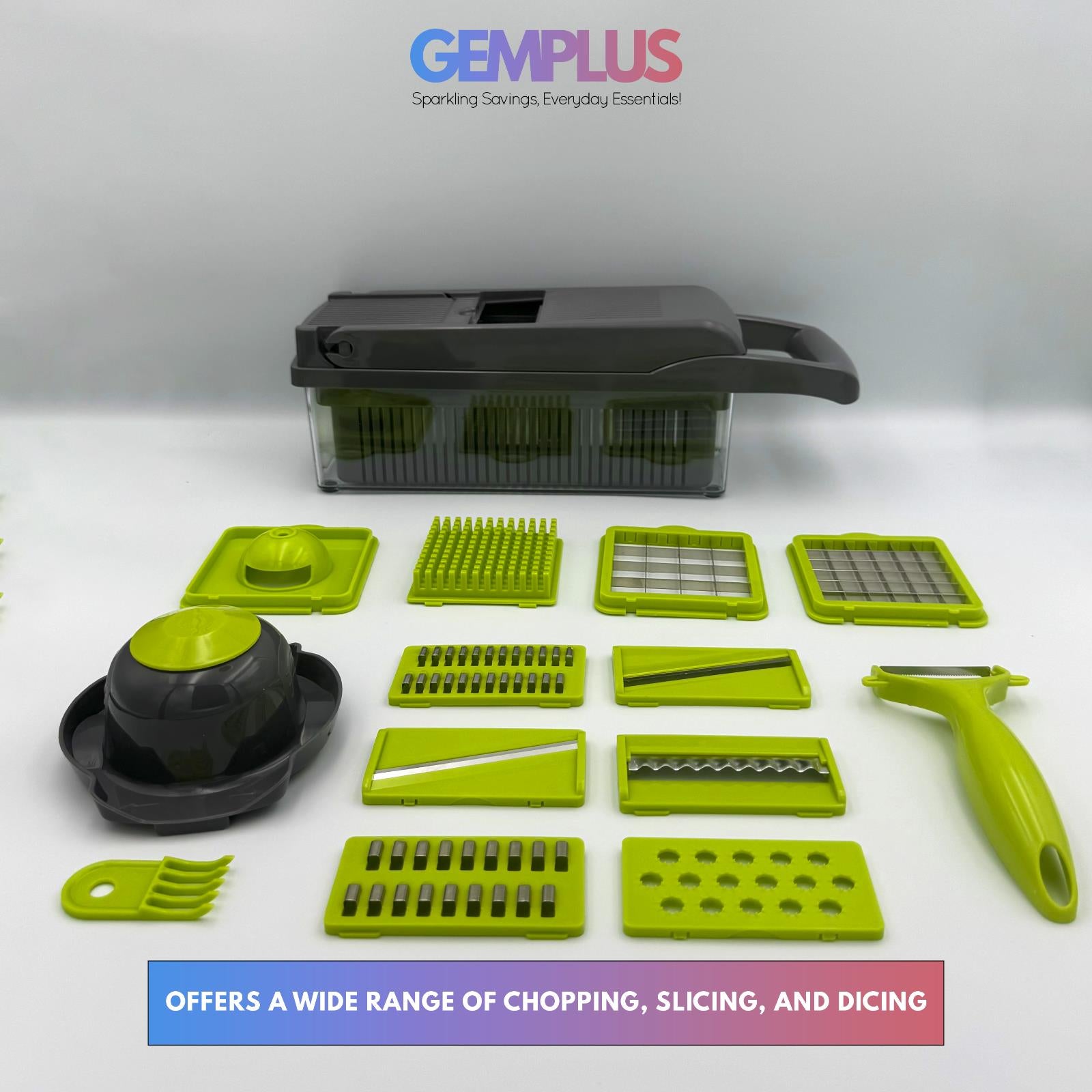 GEM+ | 8-in-1 Premium Multifunctional Vegetable Cutter Slicer Dicer Grate 15PCS