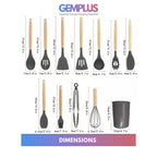 GEM+ | Premium 12-Piece Cooking & Baking Utensil Set Silicone Non-Stick BPA-FREE- Black