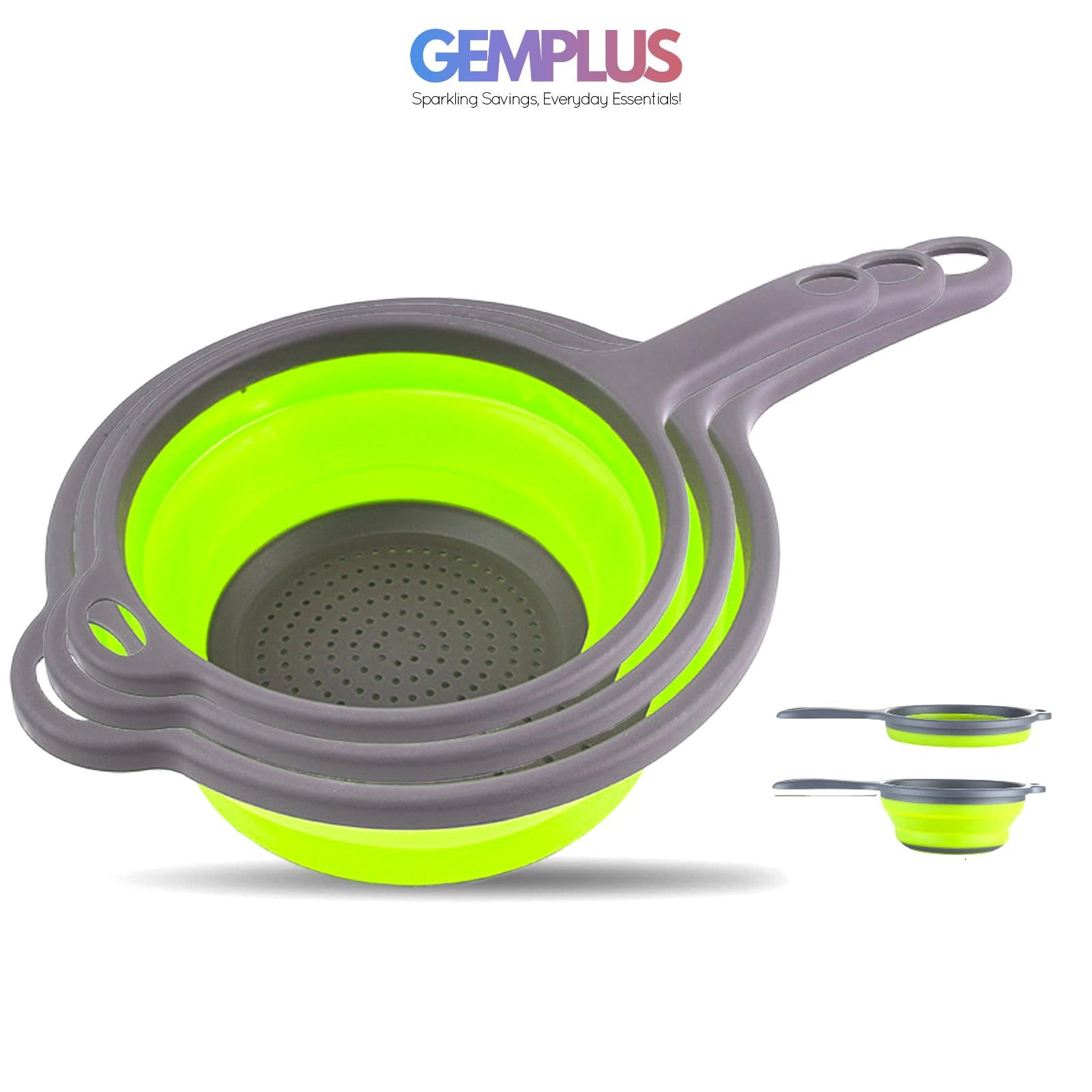 GEM+ | 3-Piece Collapsible Colander Set with Handle & Hanging Loop – BPA FREE