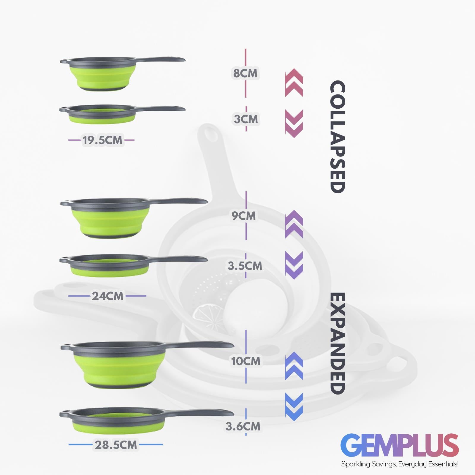 GEM+ | 3-Piece Collapsible Colander Set with Handle & Hanging Loop – BPA FREE