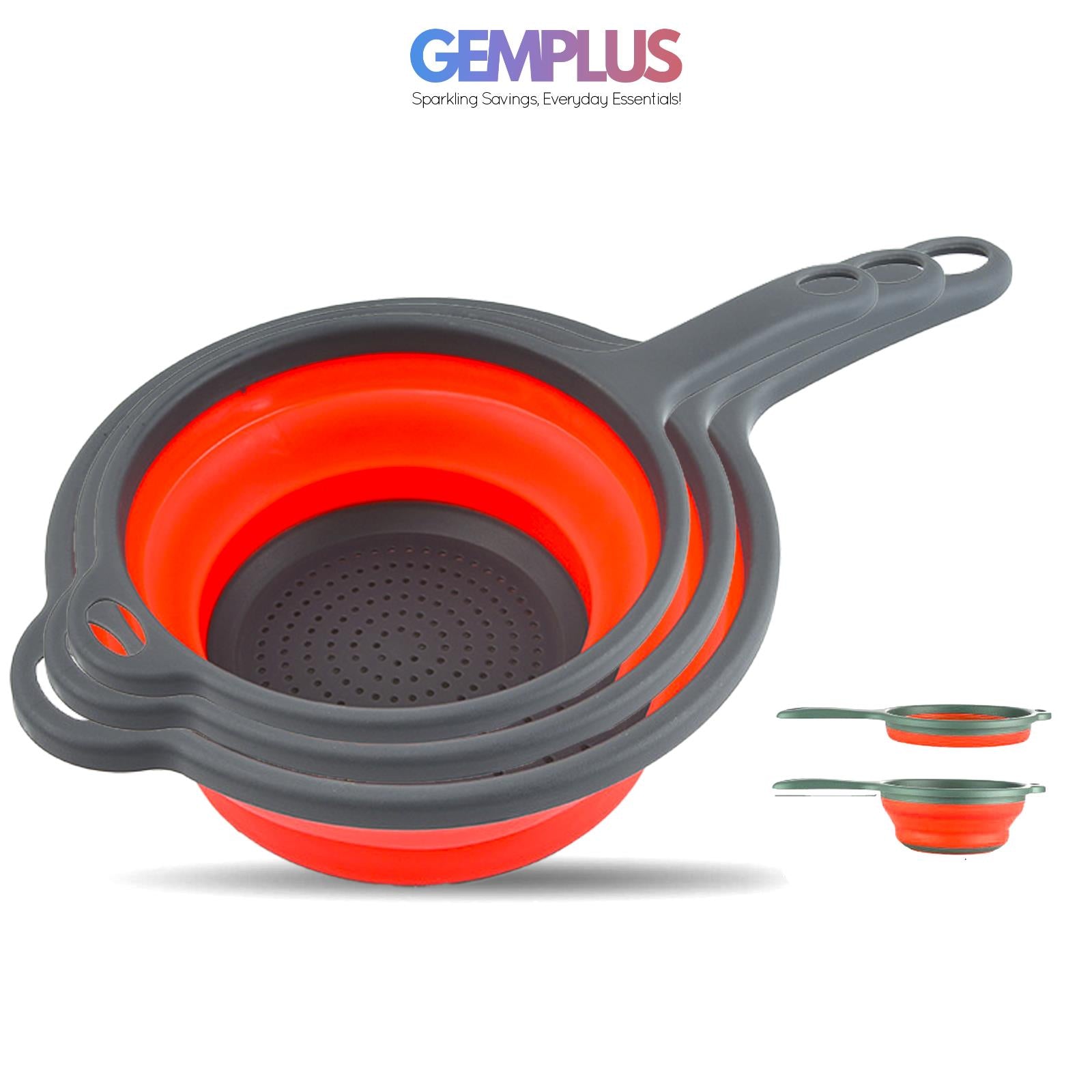 GEM+ | 3-Piece Collapsible Colander Set with Handle & Hanging Loop – BPA FREE