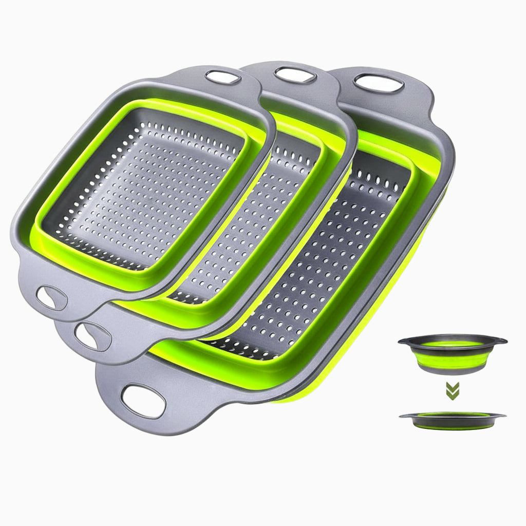 GEM+ | 3-Piece Square Collapsible Colander Set – Space-Saving BPA-Free