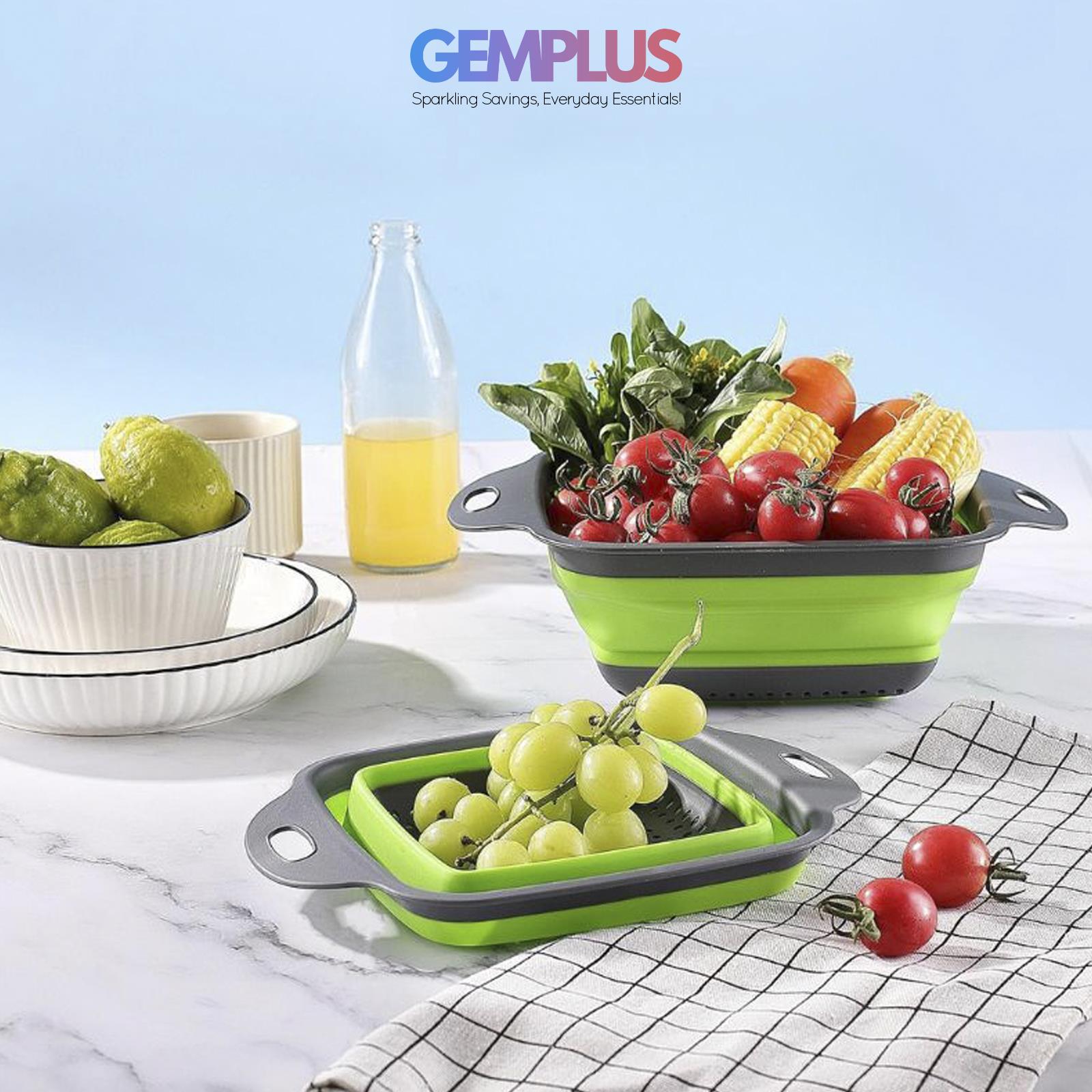 GEM+ | 3-Piece Square Collapsible Colander Set – Space-Saving BPA-Free