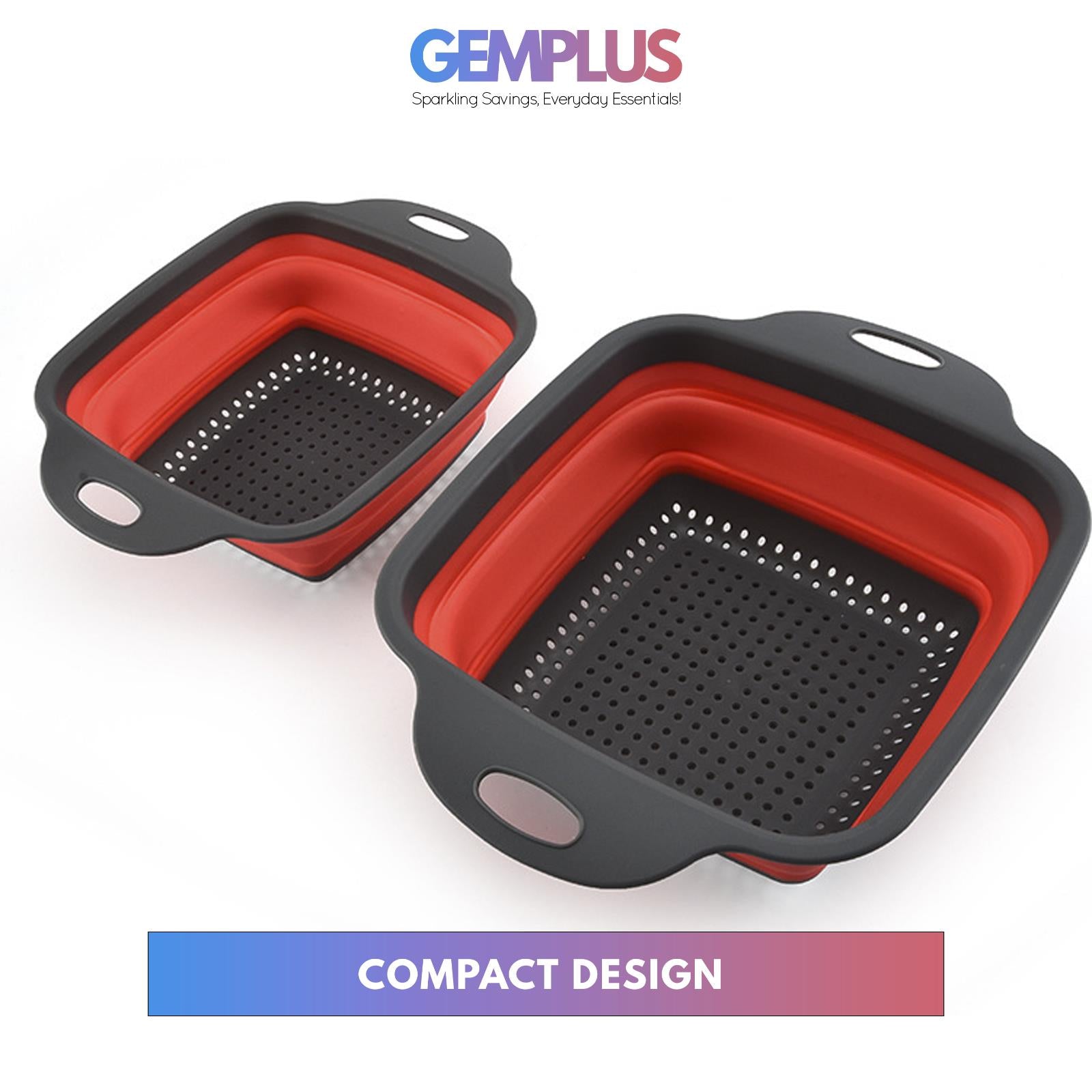 GEM+ | 3-Piece Square Collapsible Colander Set – Space-Saving BPA-Free