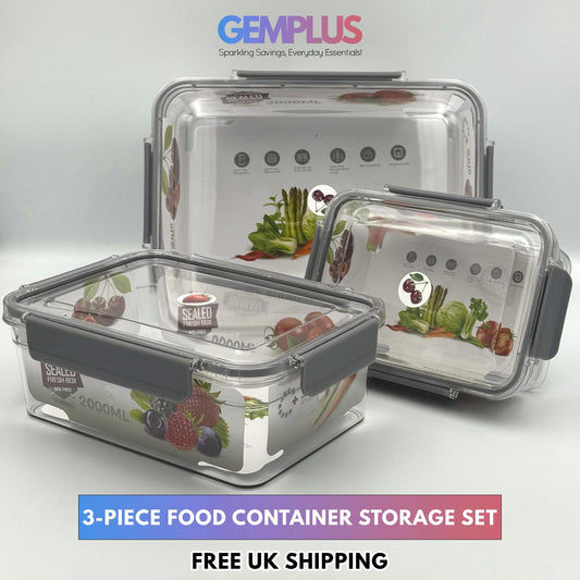 GEM+ | 3-Piece Rectangle Food Container Storage Set – BPA-Free Lock & Seal