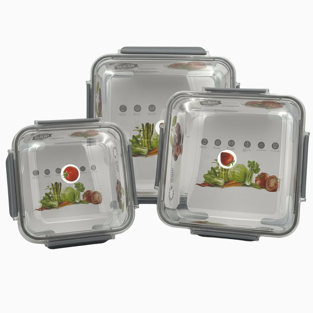 GEM+ | 3-Piece Square Food Container Storage Set – BPA-Free, Durable Lock & Seal