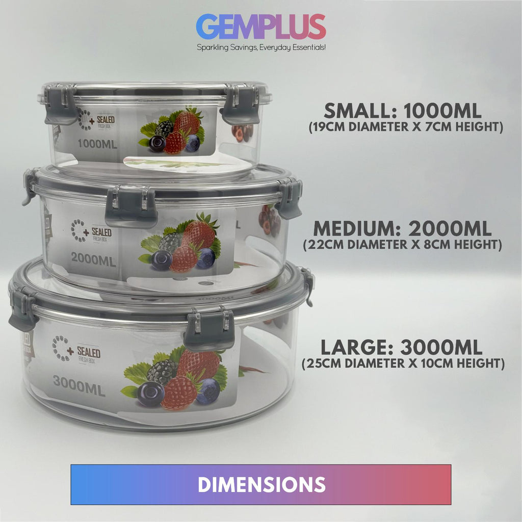 GEM+ | 3-Piece Round Food Container Storage Set – BPA-Free, Durable, Lock & Seal