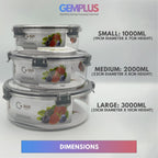 GEM+ | 3-Piece Round Food Container Storage Set – BPA-Free, Durable, Lock & Seal
