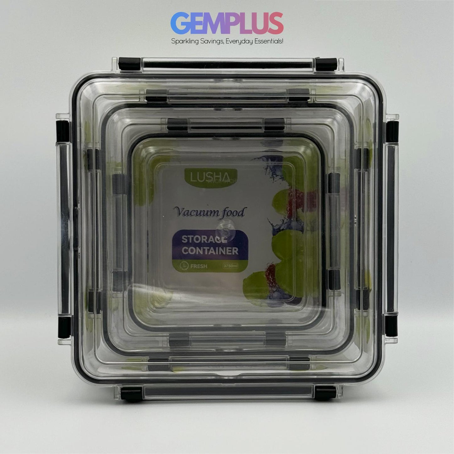 GEM+ | 3-Piece Square Food Container Storage Set – Durable BPA-Free, Lock & Seal