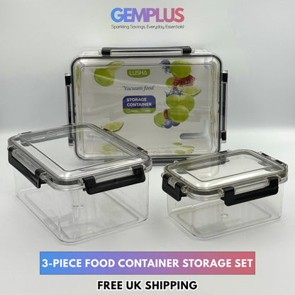 GEM+ | 3-Piece Square Food Container Storage Set – Durable BPA-Free, Lock & Seal