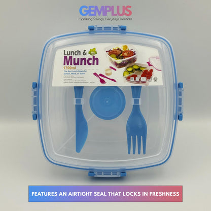 GEM+ | 3-Compartment 1700ML Lunch Box Set Sauce Bottle Fork & Knife – BPA FREE
