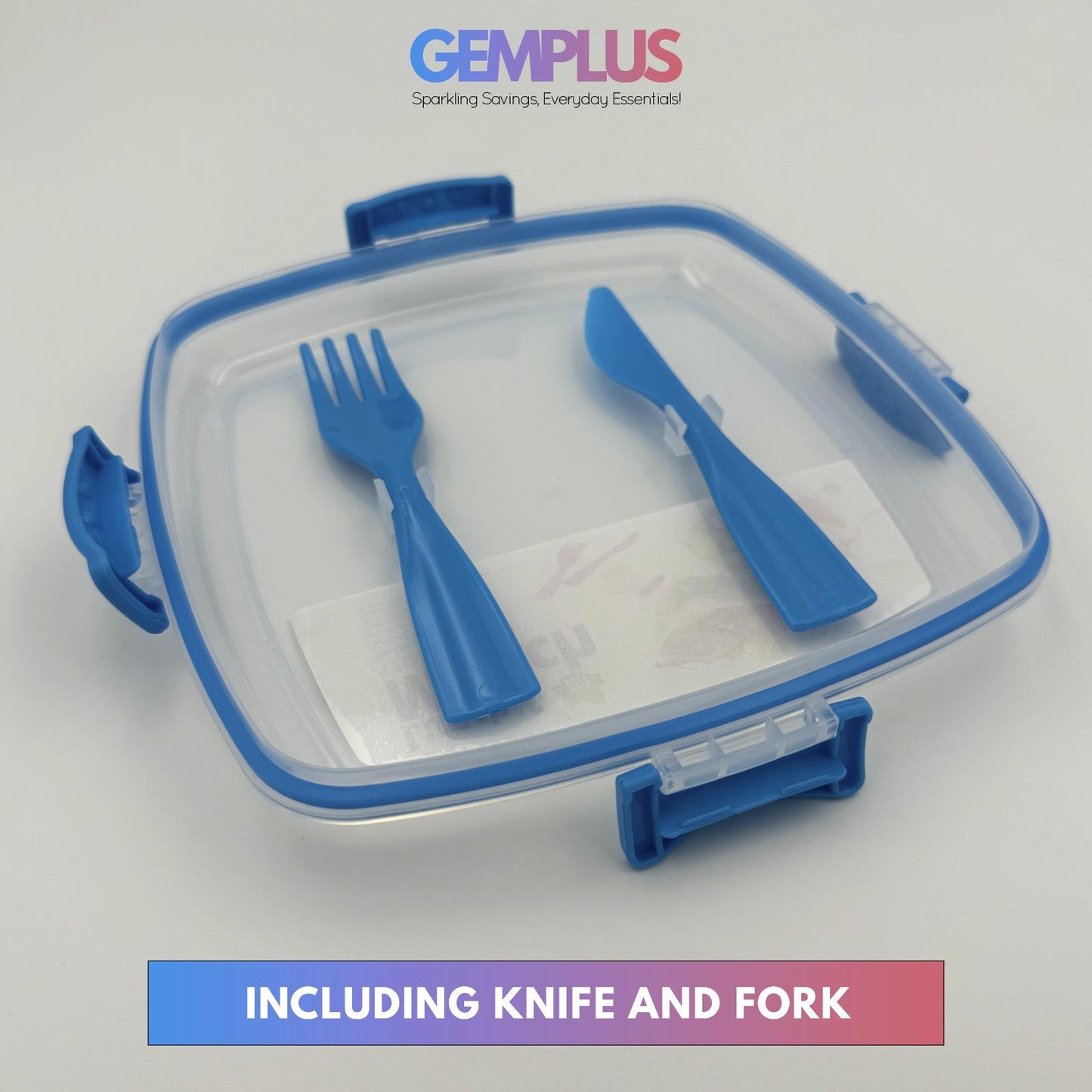 GEM+ | 3-Compartment 1700ML Lunch Box Set Sauce Bottle Fork & Knife – BPA FREE