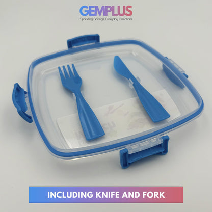GEM+ | 3-Compartment 1700ML Lunch Box Set Sauce Bottle Fork & Knife – BPA FREE