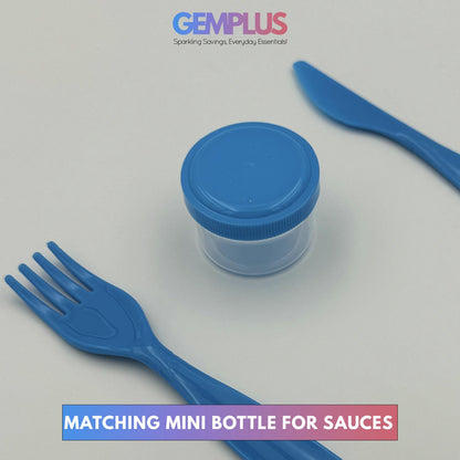 GEM+ | 3-Compartment 1700ML Lunch Box Set Sauce Bottle Fork & Knife – BPA FREE