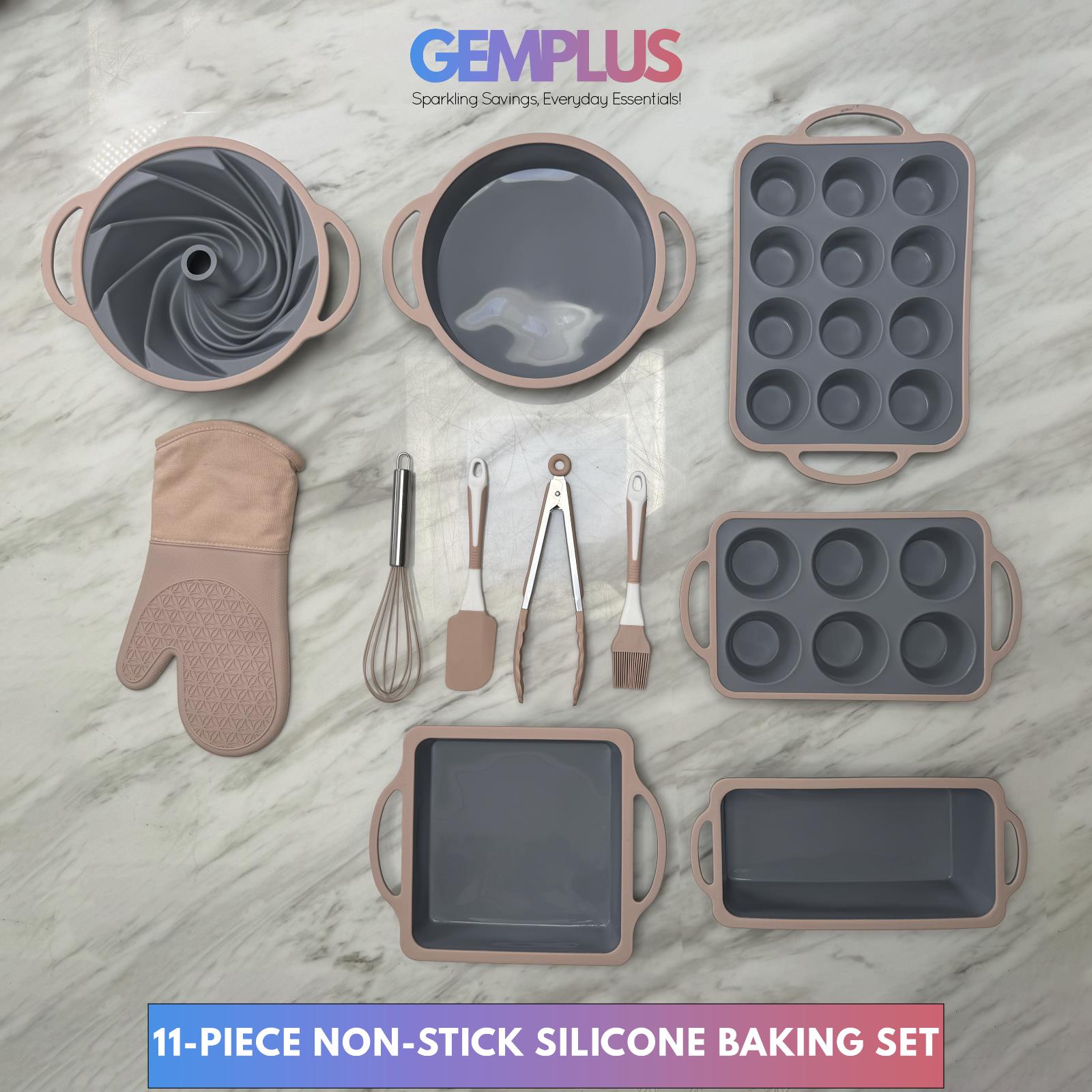 GEM+ | 11-Piece Non-Stick Silicone Baking Set with Utensils – Durable Versatile